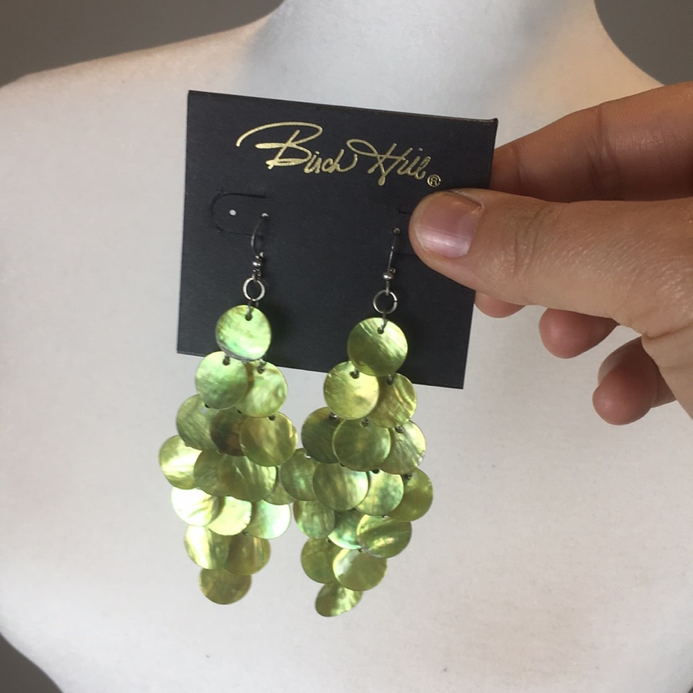 Green iridescent chandelier earrings
